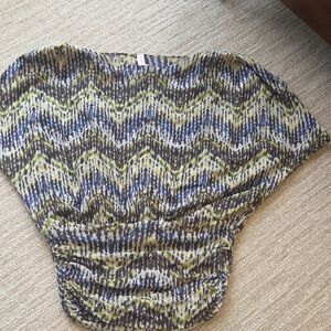 Sweet Pea Blue, Olive & Black Patterned Dolman Top